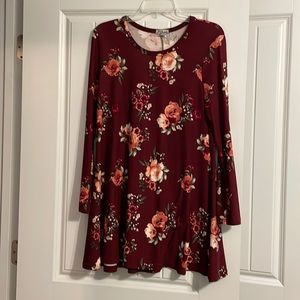 Burgundy floral dress or tunic for taller individual. Size M